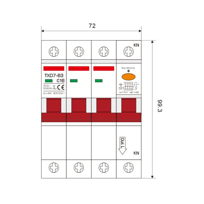 RCBO 3P+N 16A 300mA